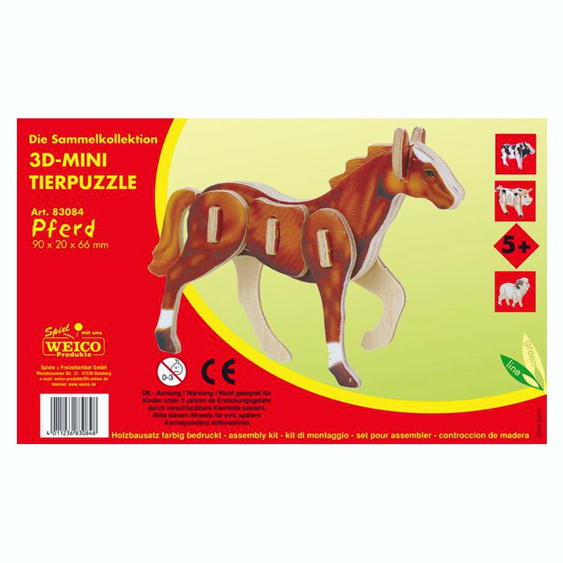 Holzbausatz 3D-Puzzle Pferd, bunt bedruckt