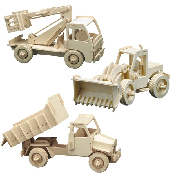 PB-Hobbyset Baufahrzeuge, 3er Set Holzbausätze