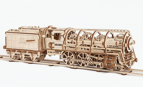 Ugears mechanischer Holzbausatz Dampflokomotive 460 mit Tender
