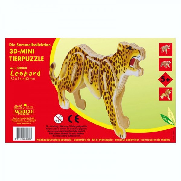 Holzbausatz 3D-Puzzle Leopard, bunt bedruckt